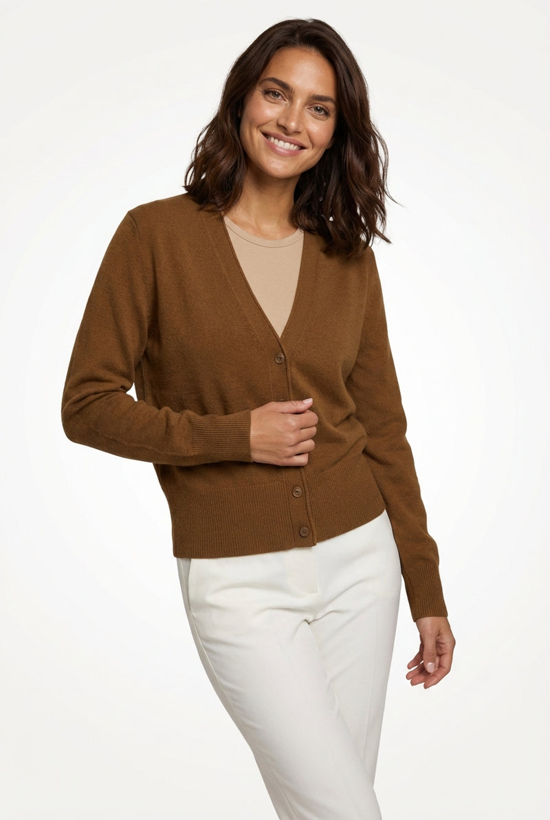V-Neck Cardigan Sweater-sweaters > cardigan-Laventaire-Brown-XS-Laventaire