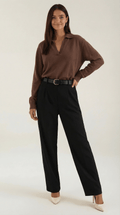 V-Neck Casual Sweater-sweaters > casual sweater-Laventaire-Brown-One size-Laventaire