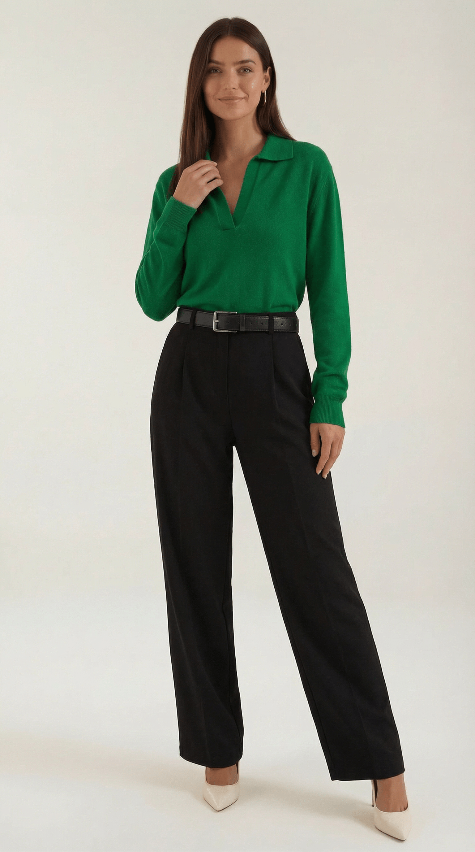V-Neck Casual Sweater-sweaters > casual sweater-Laventaire-Dark Green-One size-Laventaire