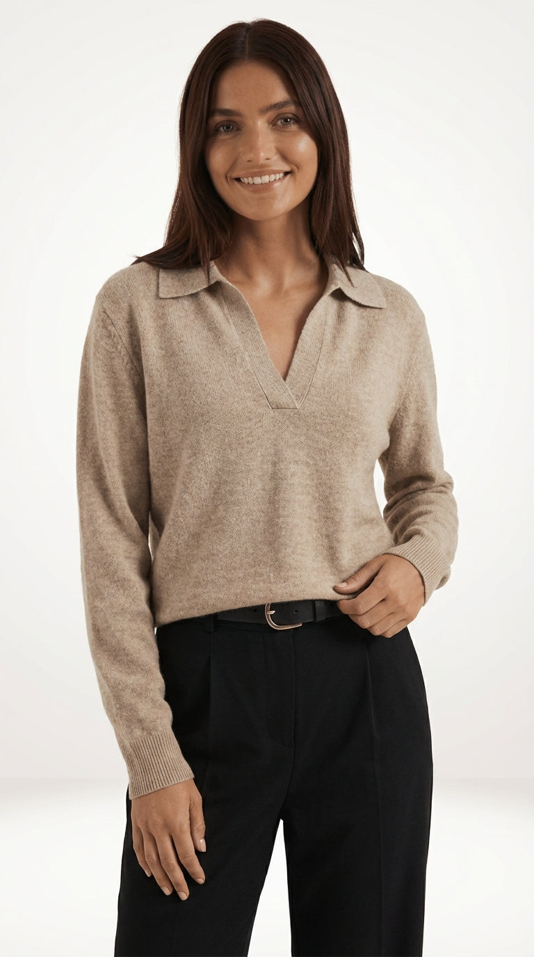 V-Neck Casual Sweater-sweaters > casual sweater-Laventaire-Light Khaki-One size-Laventaire