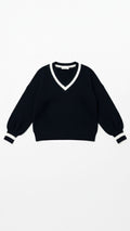 V-Neck Contrast Trim Sweater-sweaters > v-neck sweater-Laventaire-Laventaire