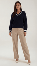 V-Neck Contrast Trim Sweater-sweaters > v-neck sweater-Laventaire-Laventaire