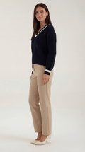 V-Neck Contrast Trim Sweater-sweaters > v-neck sweater-Laventaire-Laventaire