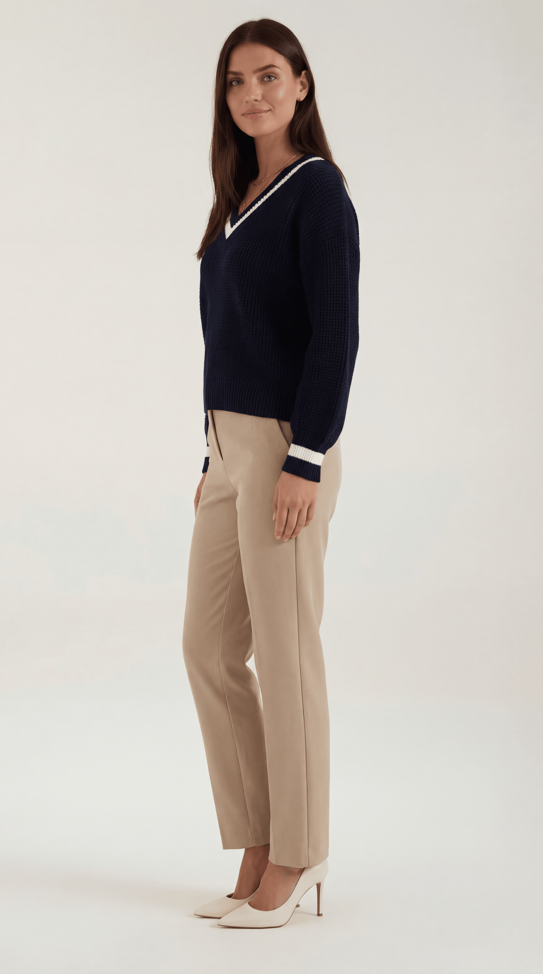 V-Neck Contrast Trim Sweater-sweaters > v-neck sweater-Laventaire-Laventaire