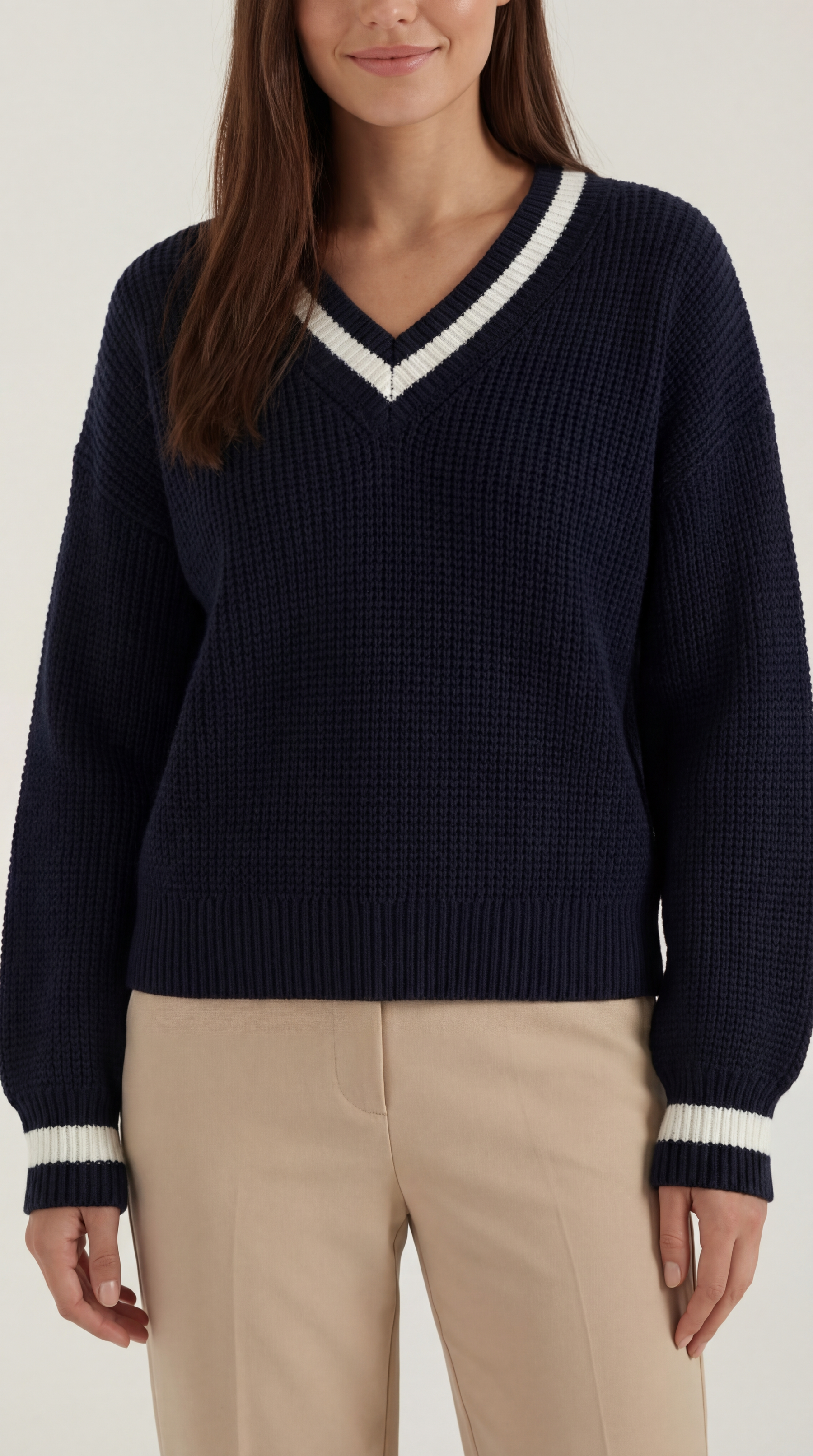 V-Neck Contrast Trim Sweater-sweaters > v-neck sweater-Laventaire-Laventaire