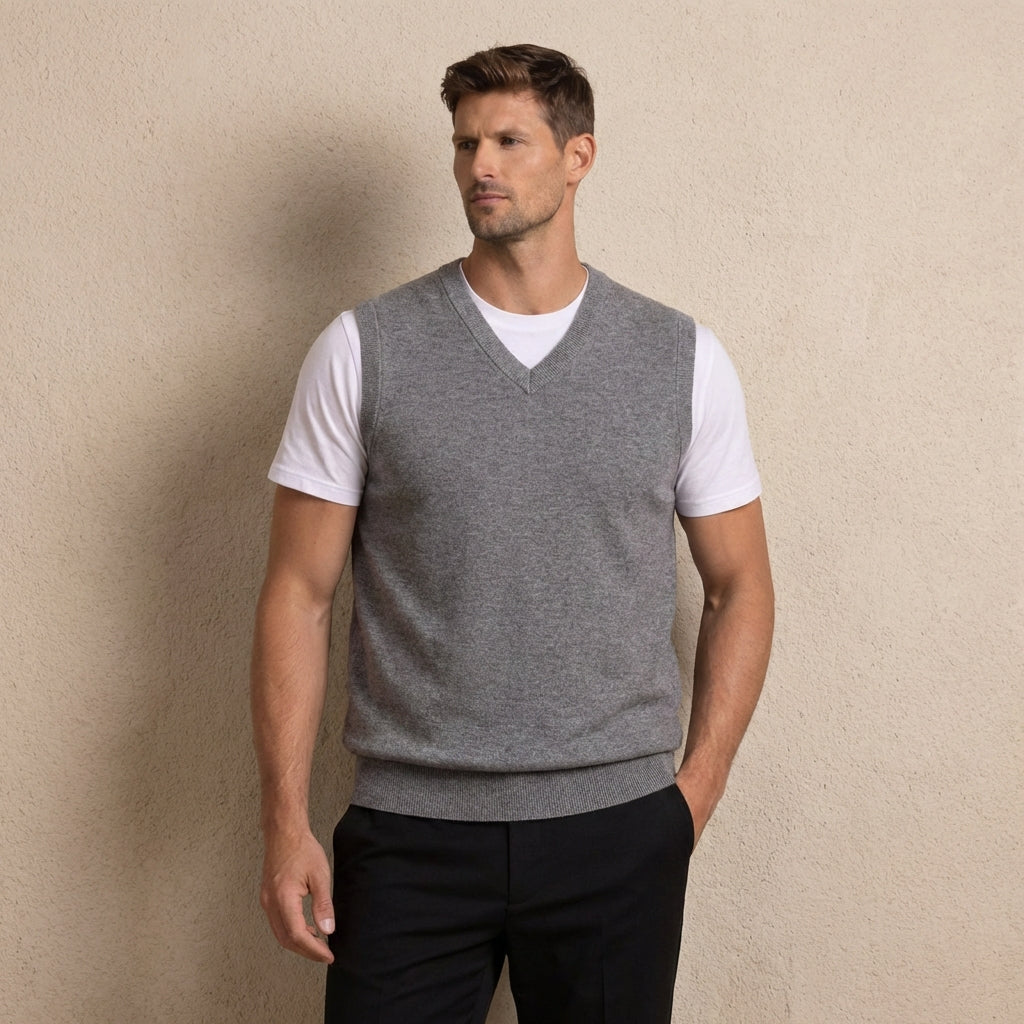V-Neck Knit Vest-tops > vests-Laventaire-Laventaire