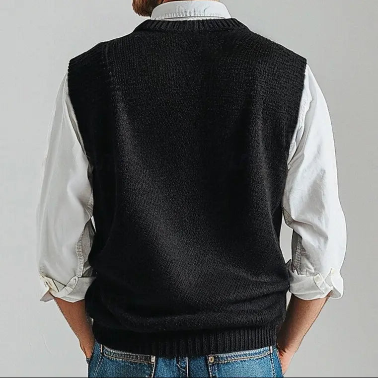 V-Neck Knit Vest-tops > vests-Laventaire-Laventaire