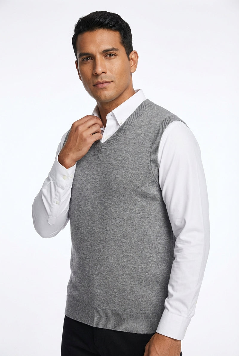 V-Neck Knit Vest-tops > vests-Laventaire-Light Gray-M-Laventaire