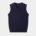 V-Neck Knit Vest-tops > vests-Laventaire-Navy Blue-M-Laventaire