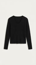 V-Neck Ribbed Sweater-sweaters > V-neck sweater-Laventaire-Laventaire