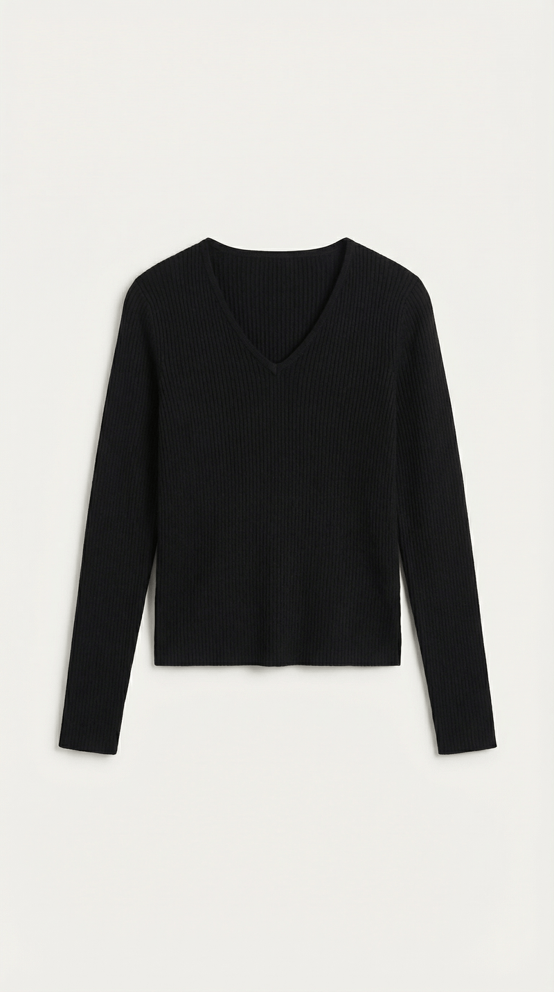 V-Neck Ribbed Sweater-sweaters > V-neck sweater-Laventaire-Laventaire