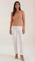 V-Neck Ribbed Sweater-sweaters > V-neck sweater-Laventaire-Apricot-S-Laventaire