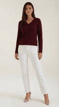 V-Neck Ribbed Sweater-sweaters > V-neck sweater-Laventaire-Burgundy-S-Laventaire