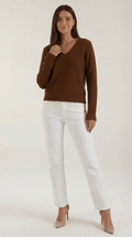 V-Neck Ribbed Sweater-sweaters > V-neck sweater-Laventaire-Dark Brown-S-Laventaire