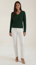 V-Neck Ribbed Sweater-sweaters > V-neck sweater-Laventaire-Dark Green-S-Laventaire