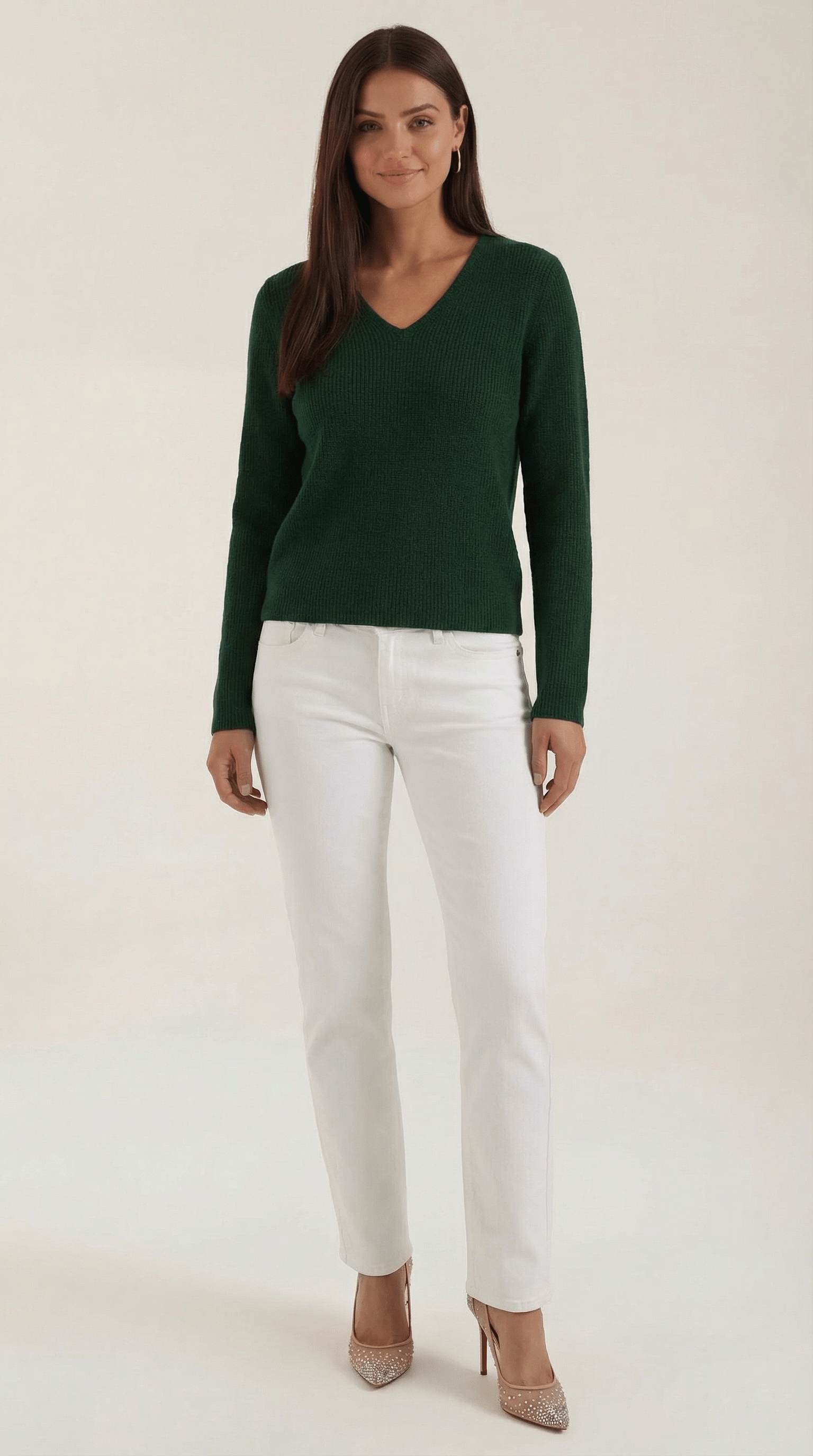 V-Neck Ribbed Sweater-sweaters > V-neck sweater-Laventaire-Dark Green-S-Laventaire