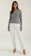 V-Neck Ribbed Sweater-sweaters > V-neck sweater-Laventaire-Gray-S-Laventaire