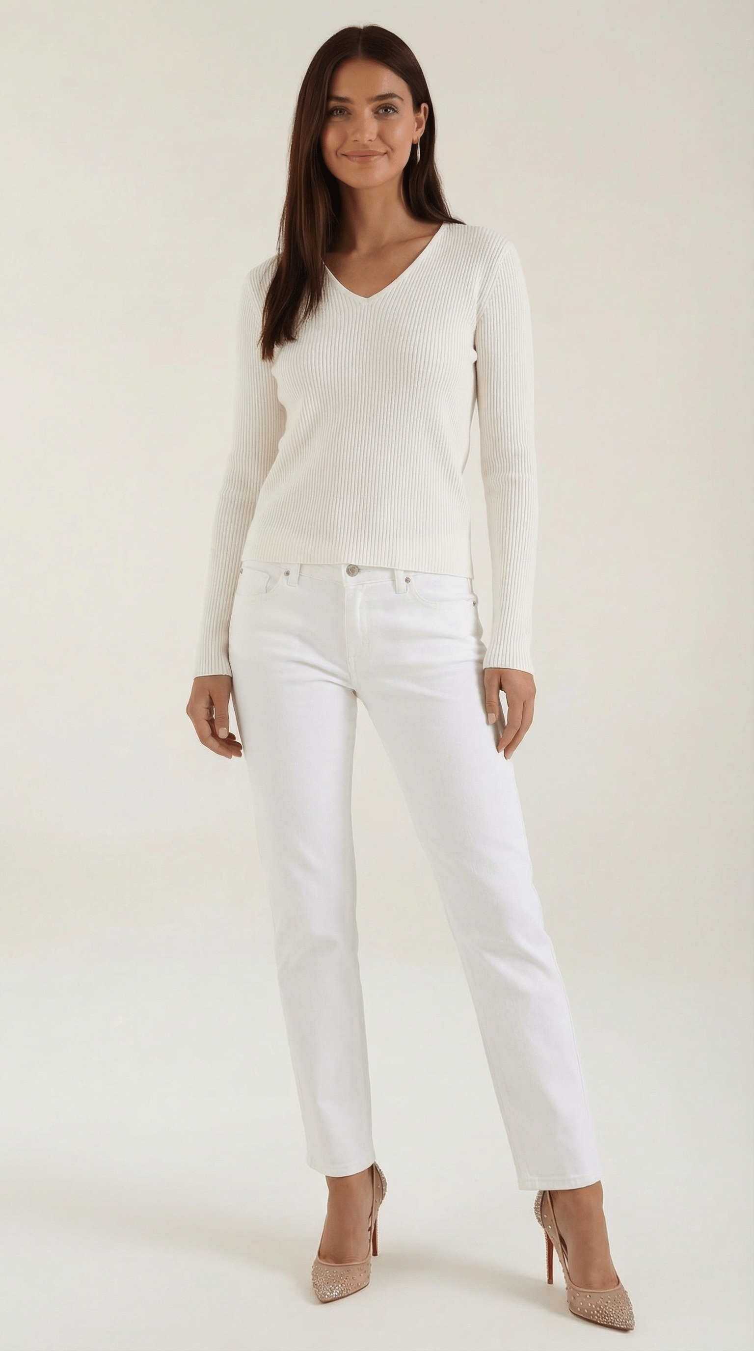 V-Neck Ribbed Sweater-sweaters > V-neck sweater-Laventaire-Ivory-S-Laventaire