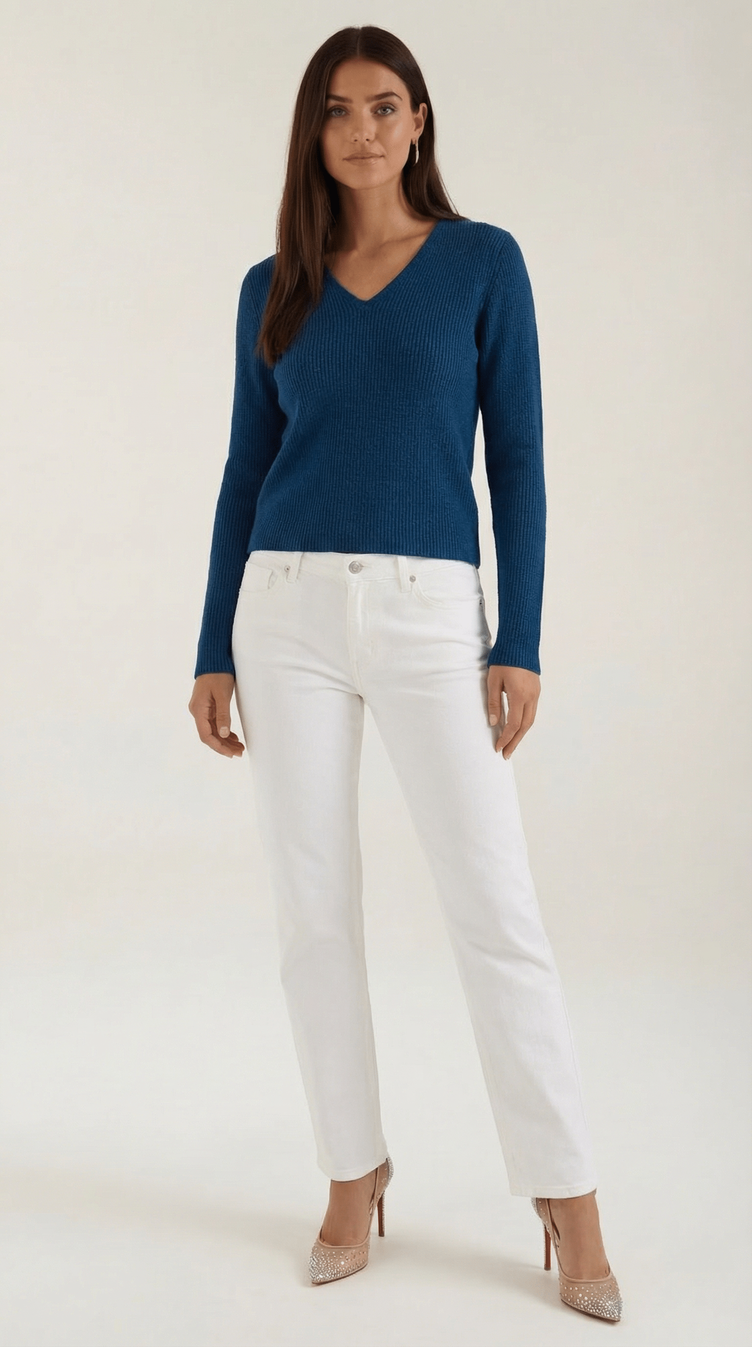 V-Neck Ribbed Sweater-sweaters > V-neck sweater-Laventaire-Navy Blue-S-Laventaire