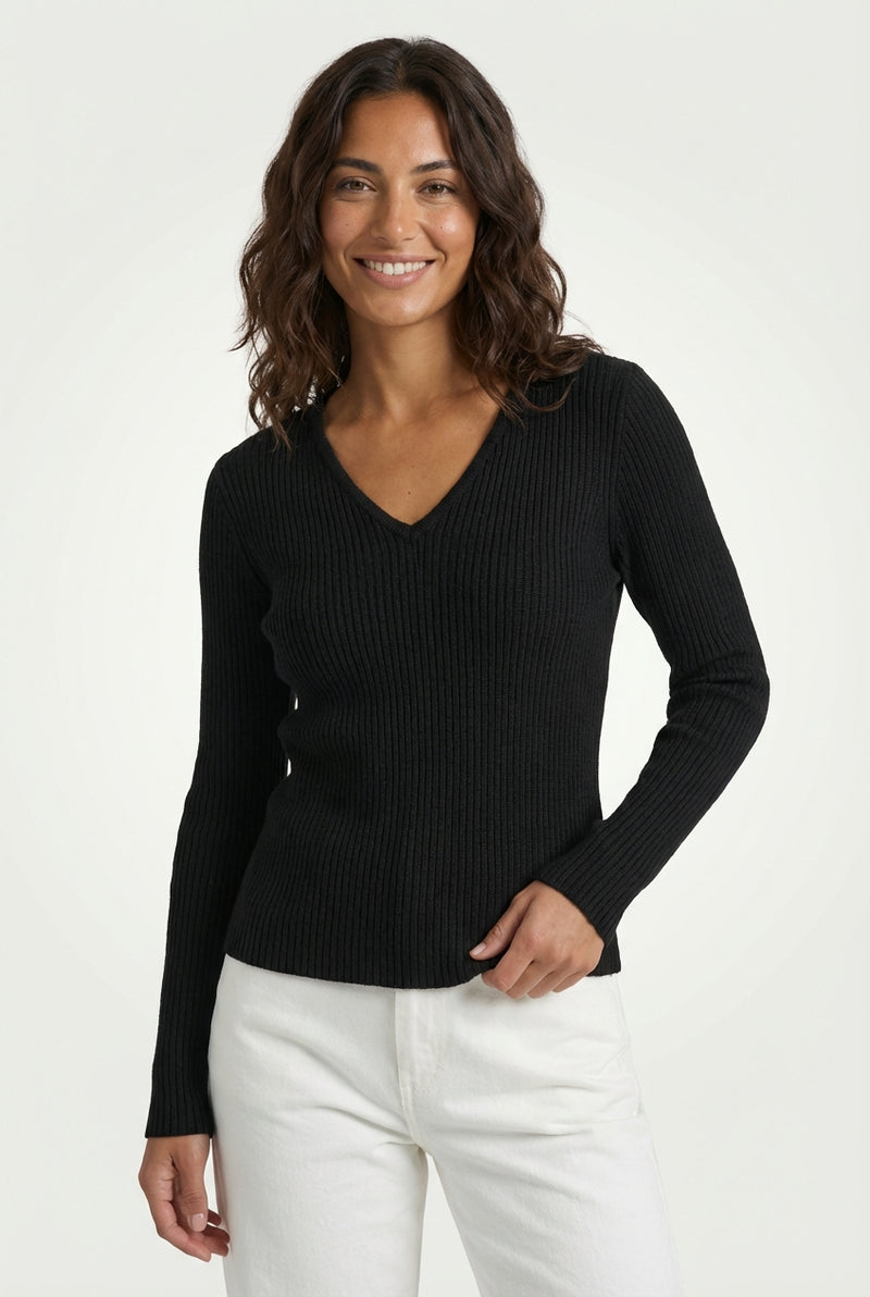 V-Neck Ribbed Sweater-sweaters > V-neck sweater-Laventaire-Laventaire
