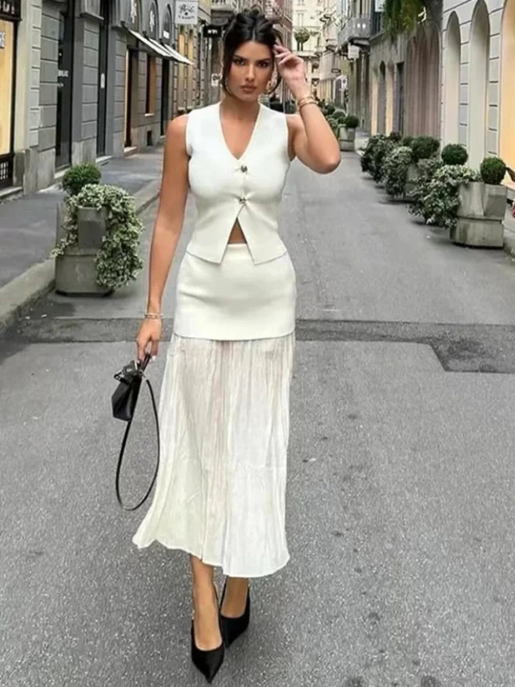 Vest Skirt Set Outfit-sets > vest skirt set-Laventaire-Laventaire