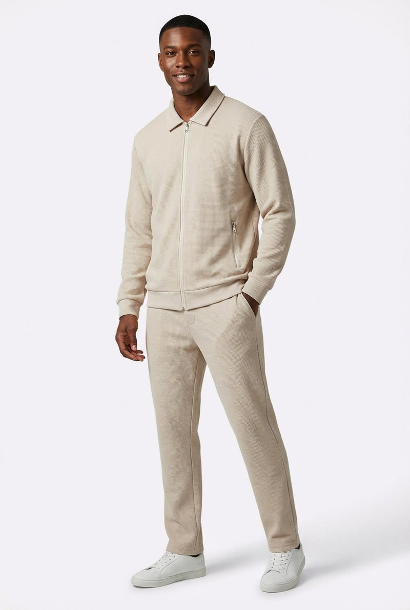 Waffle Knit Casual Set-sets > casual set-Laventaire-Beige-S-Laventaire