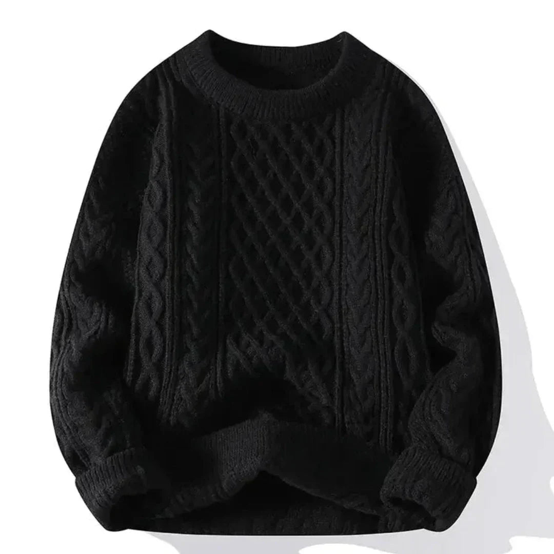 Warm Long Sleeve Sweater-sweaters > crew neck sweater-Laventaire-Black-S-Laventaire