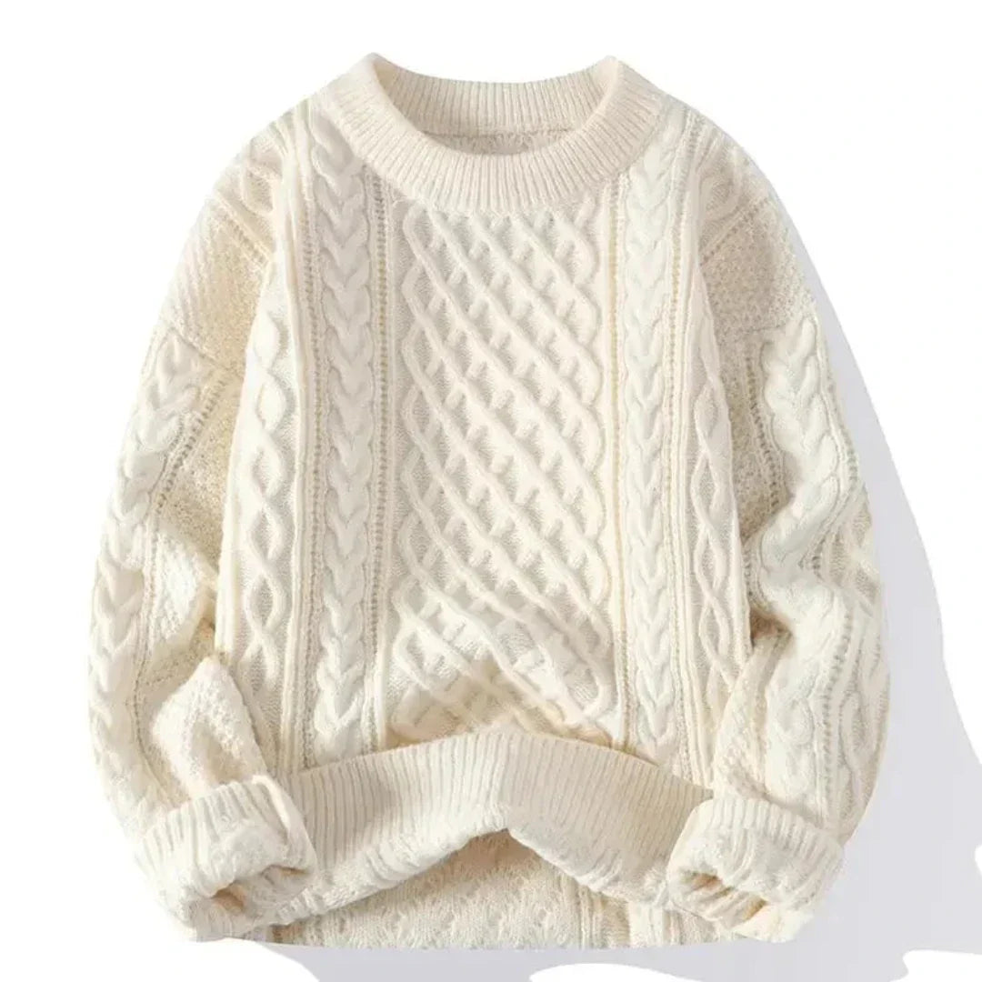 Warm Long Sleeve Sweater-sweaters > crew neck sweater-Laventaire-Cream-S-Laventaire