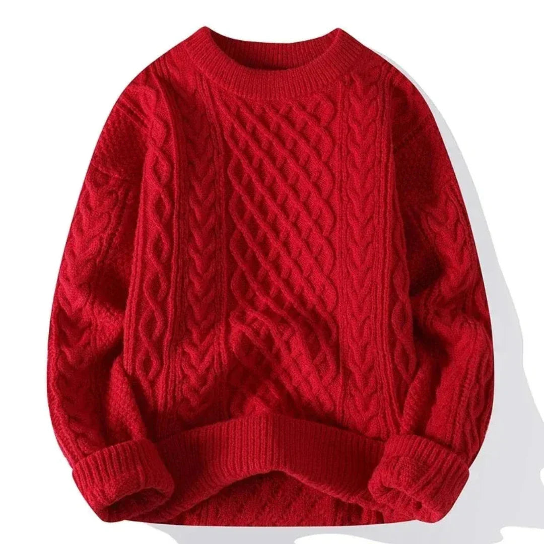 Warm Long Sleeve Sweater-sweaters > crew neck sweater-Laventaire-Red-S-Laventaire