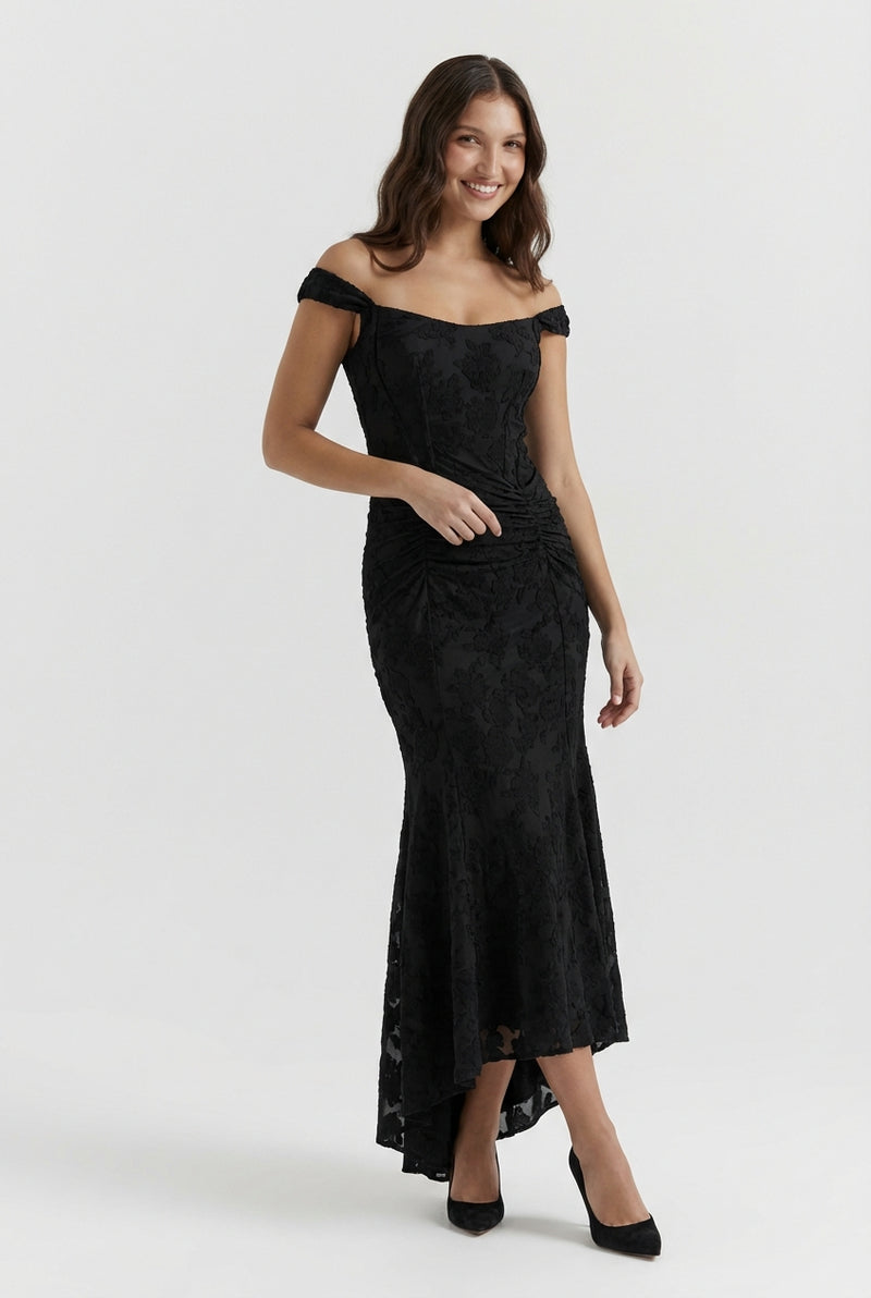 Wedding Guest Maxi Dress-dresses > maxi dress-Laventaire-Black-S-Laventaire