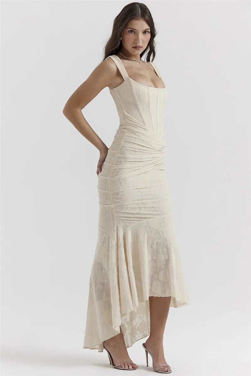 Wedding Guest Maxi Dress-dresses > maxi dress-Laventaire-Light Beige-S-Laventaire