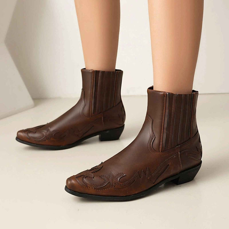 Western Cowboy Ankle Boots-footwear > boots > ankle boots-Laventaire-Laventaire