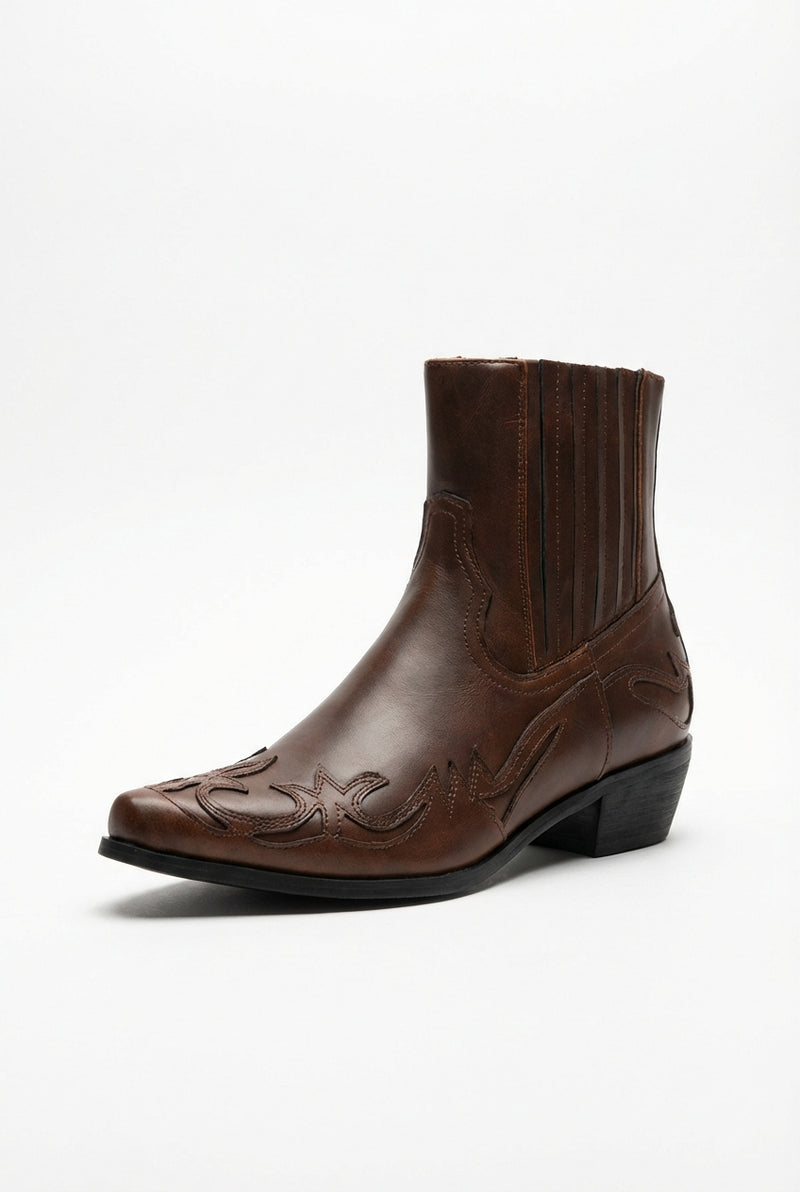 Western Cowboy Ankle Boots-footwear > boots > ankle boots-Laventaire-Dark Brown-35-Laventaire