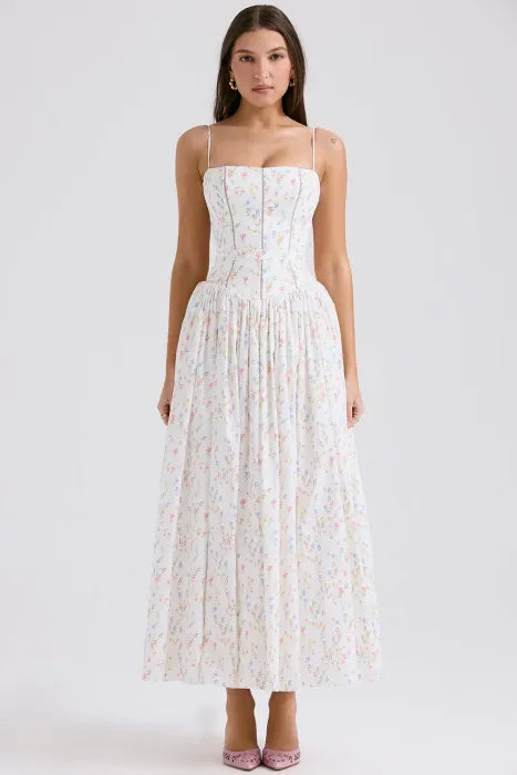 White Floral Maxi Dress-dresses > maxi dress-Laventaire-Laventaire