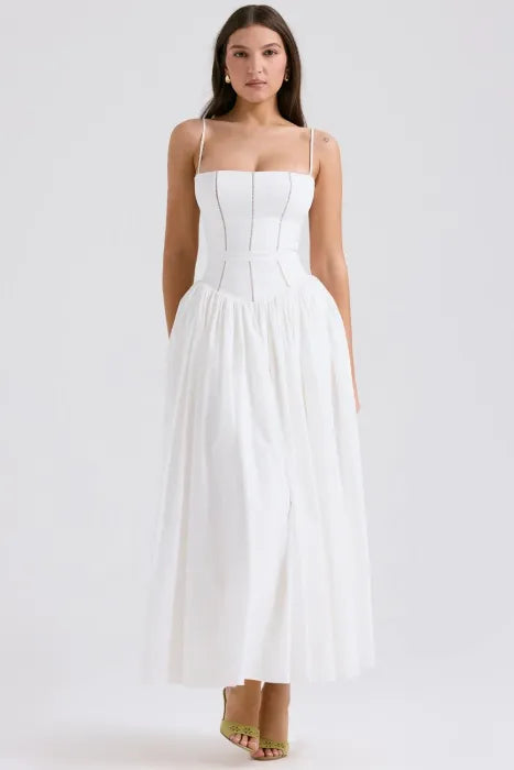 White Floral Maxi Dress-dresses > maxi dress-Laventaire-Laventaire