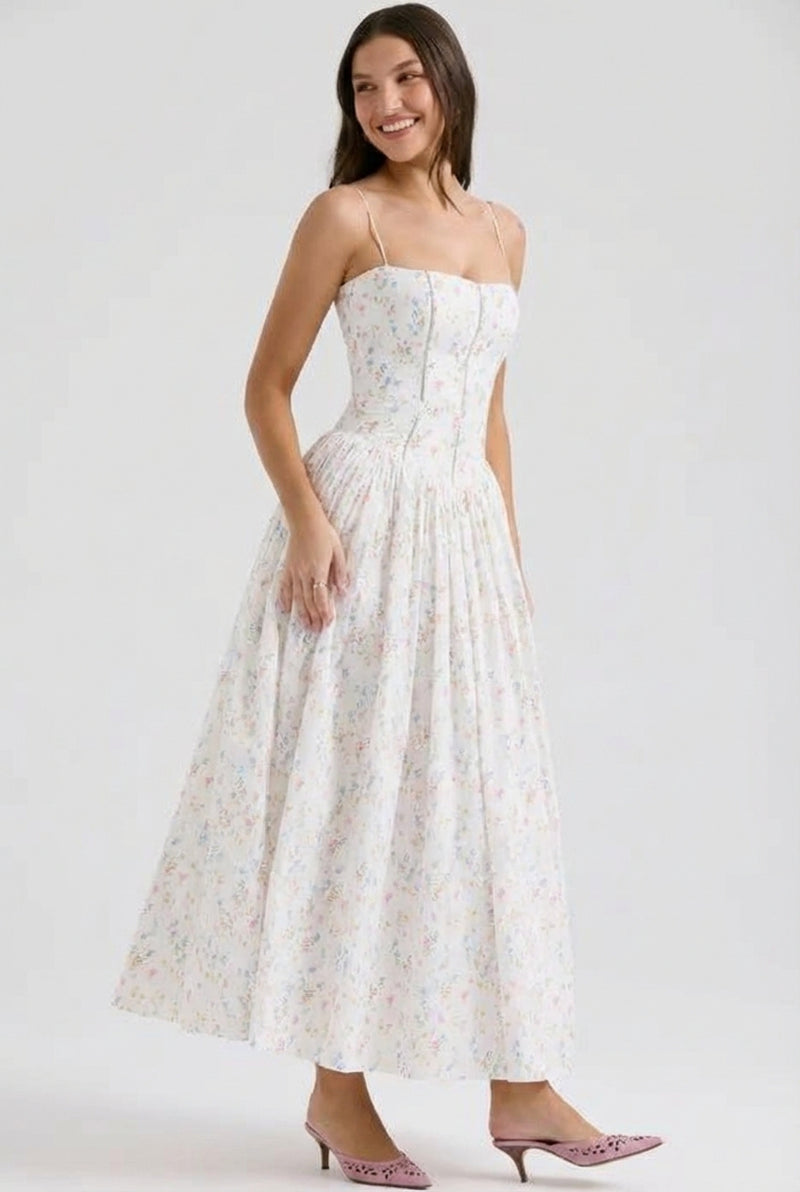 White Floral Maxi Dress-dresses > maxi dress-Laventaire-White-S-Laventaire