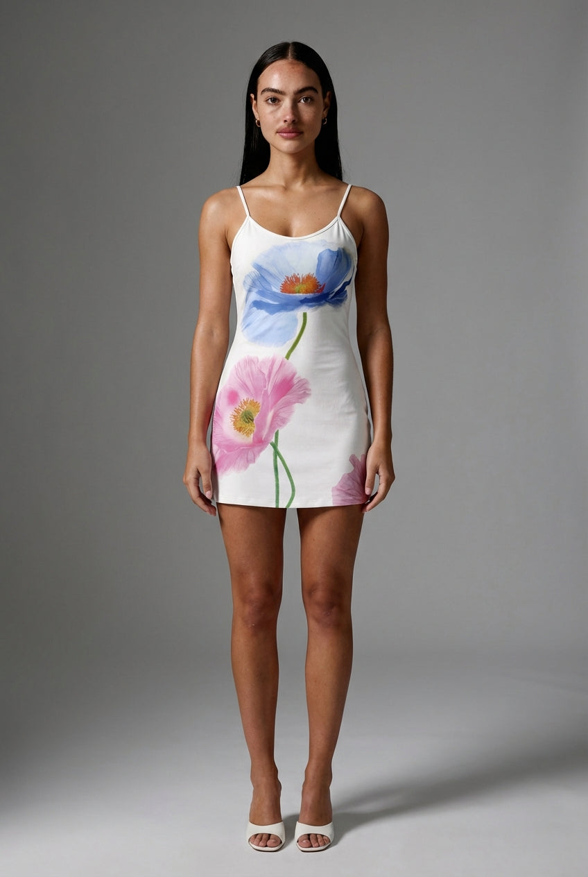 White Floral Mini Dress-dresses > mini dress-Laventaire-Laventaire