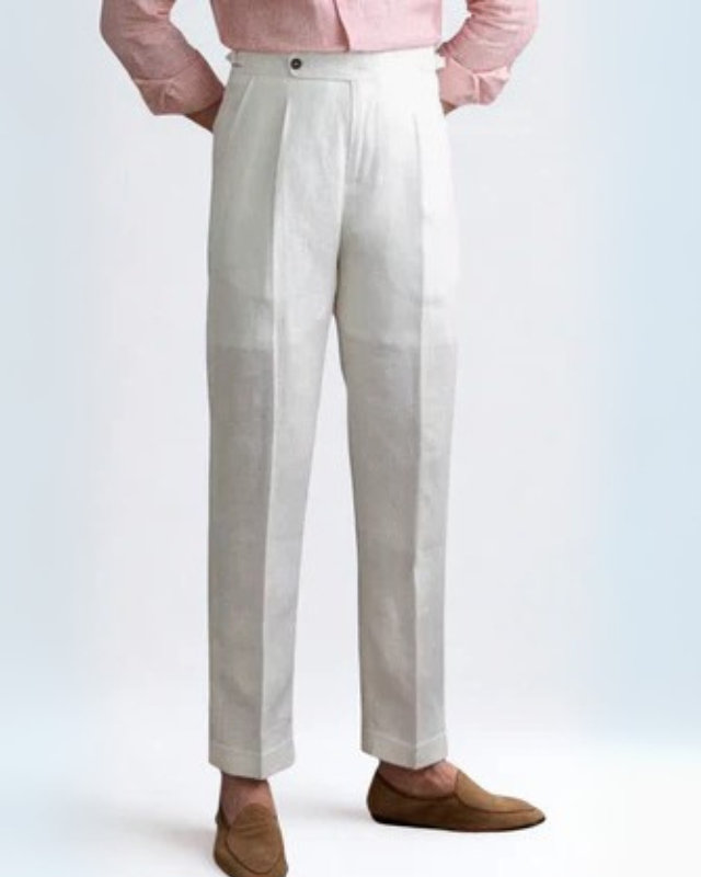 White Pleated Trousers-trousers > casual trousers-Laventaire-Laventaire