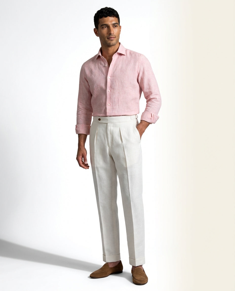 White Pleated Trousers-trousers > casual trousers-Laventaire-Laventaire