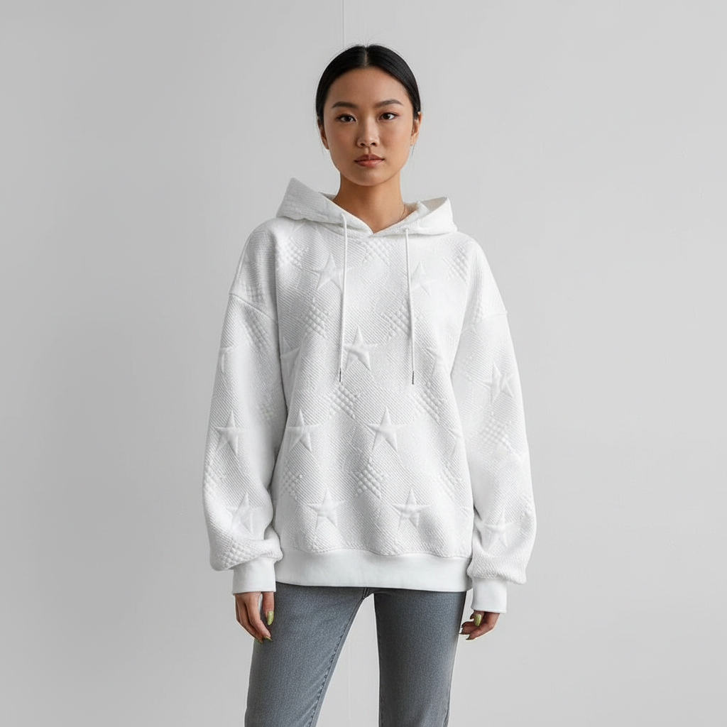 White Pullover Star Hoodie-hoodies > relaxed fit hoodie-Laventaire-Laventaire