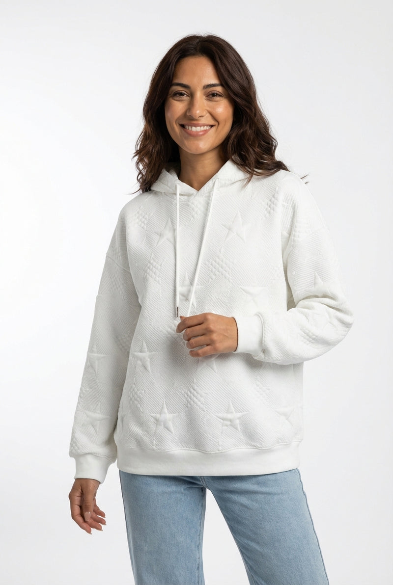 White Pullover Star Hoodie-hoodies > relaxed fit hoodie-Laventaire-Laventaire
