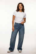 Wide Leg Casual Denim Jeans-jeans > fitted jeans-Laventaire-Dark Denim-S-Laventaire