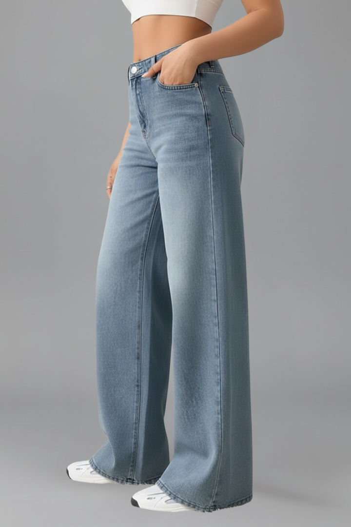 Wide Leg Casual Jeans-jeans > wide leg jeans-Laventaire-Laventaire