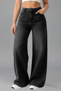 Wide Leg Casual Jeans-jeans > wide leg jeans-Laventaire-Black-S-Laventaire