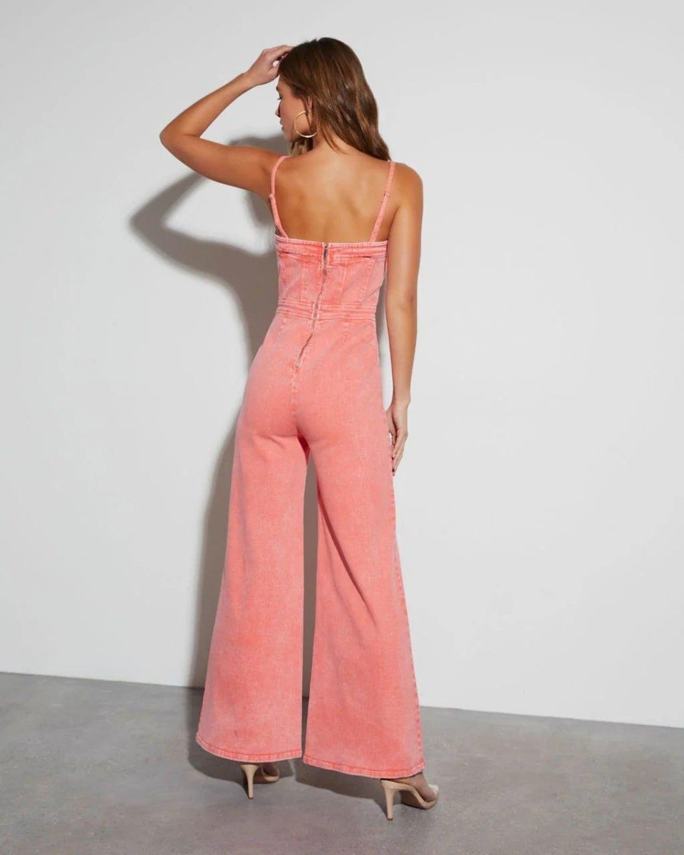 Wide Leg Denim Jumpsuit-jumpsuits > denim jumpsuit-Laventaire-Laventaire