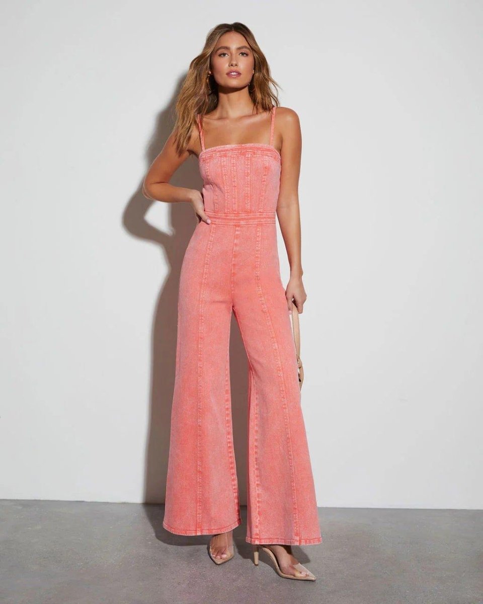 Wide Leg Denim Jumpsuit-jumpsuits > denim jumpsuit-Laventaire-Laventaire