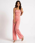 Wide Leg Denim Jumpsuit-jumpsuits > denim jumpsuit-Laventaire-Coral-S-Laventaire