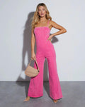 Wide Leg Denim Jumpsuit-jumpsuits > denim jumpsuit-Laventaire-Deep Pink-S-Laventaire