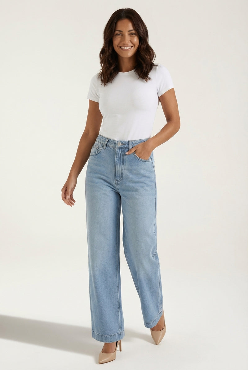 Wide Leg High Rise Jeans-pants > jeans > wide leg jeans-Laventaire-Light Blue-XS-Laventaire