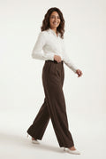 Wide Leg High Rise Trousers-trousers > wide leg trousers-Laventaire-Dark Brown-S-Laventaire